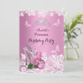 Invitation Princess Pink High Heure Rose dentelle fête d'anni (Debout devant)
