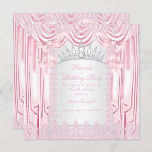 Invitation Princess Pink Lace Tiara White Anniversaire Party