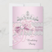 Invitation Princess Pink Pearl Bow Lace Anniversaire (Dos)