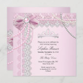 Invitation Princess Pink Pearl Bow Lace Anniversaire B (Devant / Derrière)