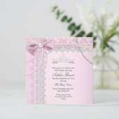 Invitation Princess Pink Pearl Bow Lace Anniversaire B (Debout devant)