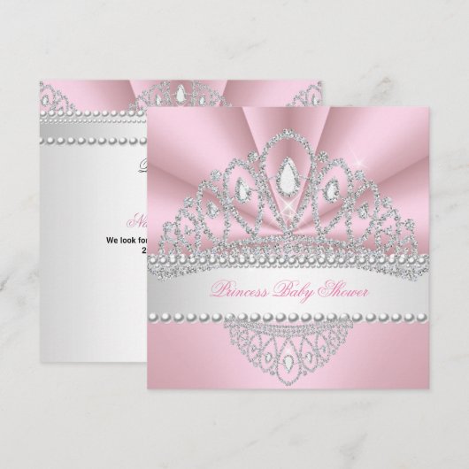 Invitation Princess Pink Pearls Diamond Tiara Baby shower (Devant / Derrière)