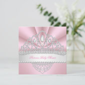 Invitation Princess Pink Pearls Diamond Tiara Baby shower (Debout devant)