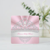 Invitation Princess Pink Pearls Diamond Tiara Baby shower (Debout devant)