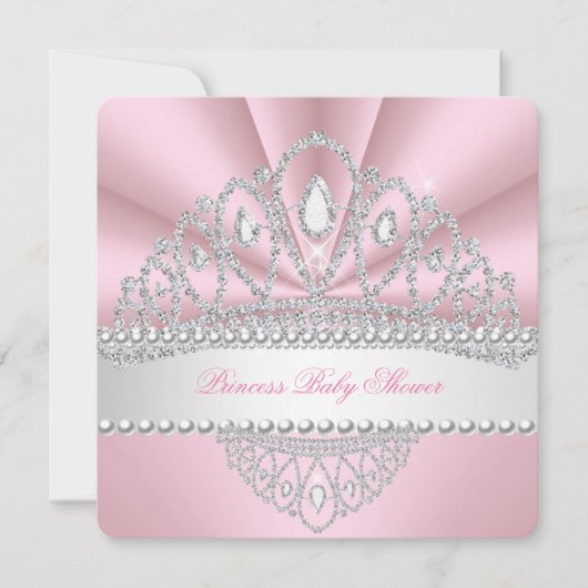Invitation Princess Pink Pearls Diamond Tiara Baby shower (Devant)