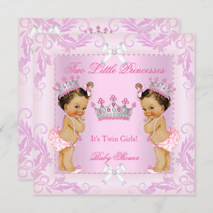 Invitation Princess Pink Pearls Twin Baby shower Tiara BR
