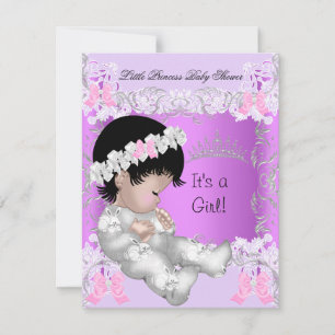 Invitation Princess Pink Purple Grey Baby shower mignonne fil
