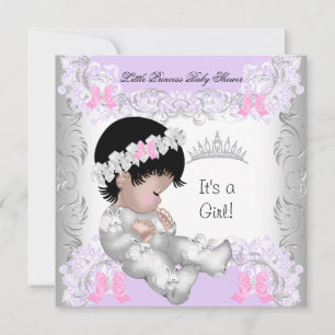 Invitation Princess Pink Purple Grey Baby shower mignonne fil