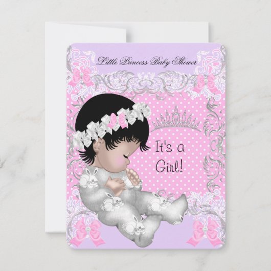 Invitation Princess Pink Purple Grey Baby shower mignonne fil (Devant)