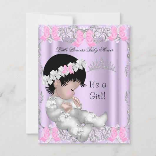 Invitation Princess Pink Purple Grey Baby shower mignonne fil (Devant)