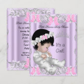 Invitation Princess Pink Purple Grey Baby shower mignonne fil (Devant / Derrière)