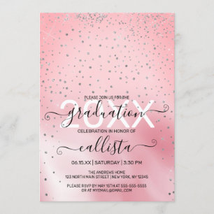 Invitation Princess Pink Silver Parties scintillant Confetti