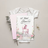 Invitation Princess Pram Roses Aquarelle Bébé Fille Douche