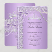 Invitation Princess Purple Pearl Bow Lace Anniversaire (Devant / Derrière)