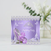 Invitation Princess Purple Pearls Rose High Heel Anniversaire (Debout devant)