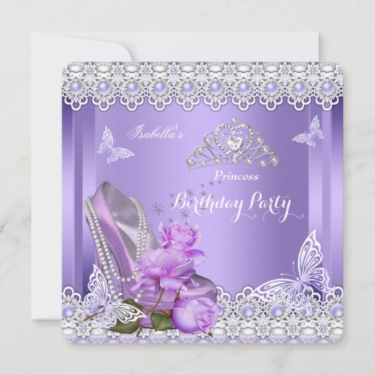 Invitation Princess Purple Pearls Rose High Heel Anniversaire (Devant)
