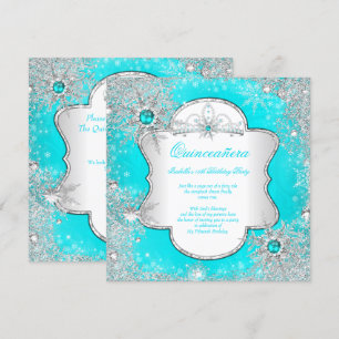 Invitation Princess Quinceanera Aqua Turquoise Winter Wonderl