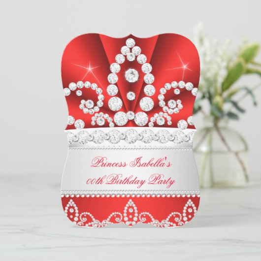 Invitation Princess Red Diamond Tiara fête d'anniversaire (Debout devant)