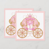 Invitation Princess Royal Carriage Pink & Gold fête d'anniver (Devant / Derrière)