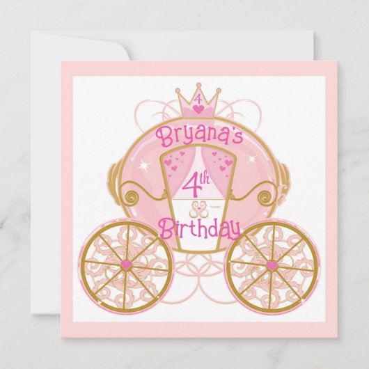 Invitation Princess Royal Carriage Pink & Gold fête d'anniver (Devant)