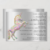 Invitation Princess Royal Gold Parties scintillant Unicorn Pi (Devant / Derrière)