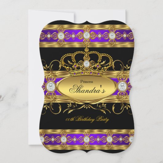 Invitation Princess Royal Purple Gold Diamond Queen Crown (Devant)