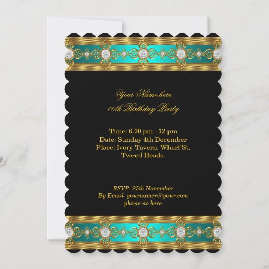 Invitation Princess Royal Turquoise Gold Diamond Queen Crown (Dos)