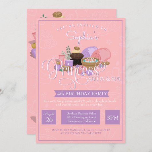 Invitation Princess Salon & Spa Anniversaire (Devant / Derrière)