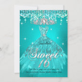 Invitation Princess Sweet 16 Anniversaire Turquoise Aqua Robe (Devant)