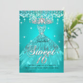 Invitation Princess Sweet 16 Anniversaire Turquoise Aqua Robe (Debout devant)