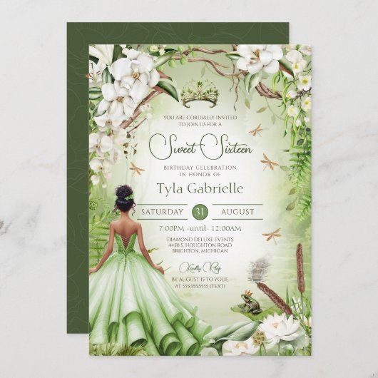 Invitation Princess Sweet 16 Frog Prince Anniversaire (Devant / Derrière)