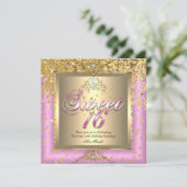 Invitation Princess Sweet 16 Gold Rose fête d'anniversaire (Debout devant)