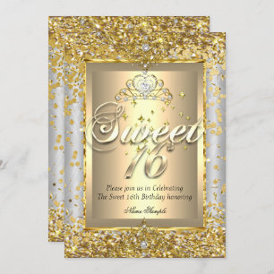 Invitation Princess Sweet 16 Gold Silver Grey Party