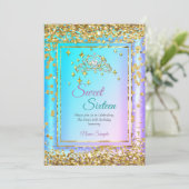 Invitation Princess Sweet 16 Gold Turquoise Purple Party (Debout devant)
