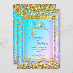 Invitation Princess Sweet 16 Gold Turquoise Purple Party