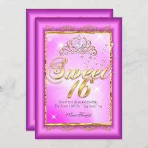Invitation Princess Sweet 16 Hot rose Magenta Gold Party