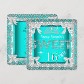 Invitation Princess Sweet 16 Parties scintillant Bleu Turquoi (Devant / Derrière)
