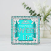 Invitation Princess Sweet 16 Parties scintillant Bleu Turquoi (Debout devant)