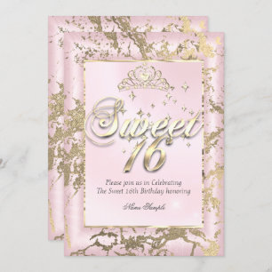 Invitation Princess Sweet 16 sépia Gold Blush Pink Party