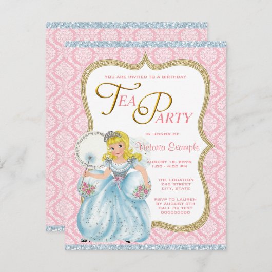 Invitation Princess Tea Party (Devant / Derrière)
