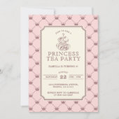 Invitation Princess Tea Party Elegant Pink Crown Pattern (Devant)
