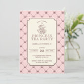 Invitation Princess Tea Party Elegant Pink Crown Pattern (Debout devant)
