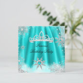 Invitation Princess Tiara Turquoise Blue Snowflake fête d'ann (Debout devant)
