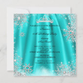 Invitation Princess Tiara Turquoise Blue Snowflake fête d'ann (Dos)