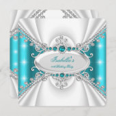 Invitation Princess Turquoise Blue Pearls Fête d'anniversaire (Devant / Derrière)