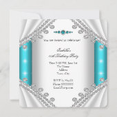 Invitation Princess Turquoise Blue Pearls Fête d'anniversaire (Dos)