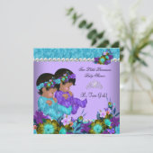 Invitation Princess Twin Baby shower Turquoise Bleu pourpre (Debout devant)