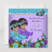 Invitation Princess Twin Baby shower Turquoise Bleu pourpre (Devant)