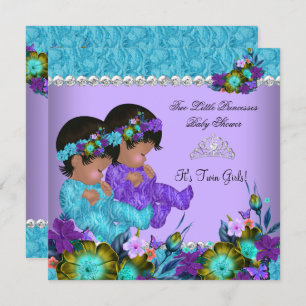 Invitation Princess Twin Baby shower Turquoise Bleu pourpre