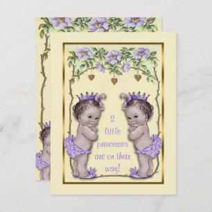 Invitation Princess Twin Vintage Roses & Baby shower Coeurs